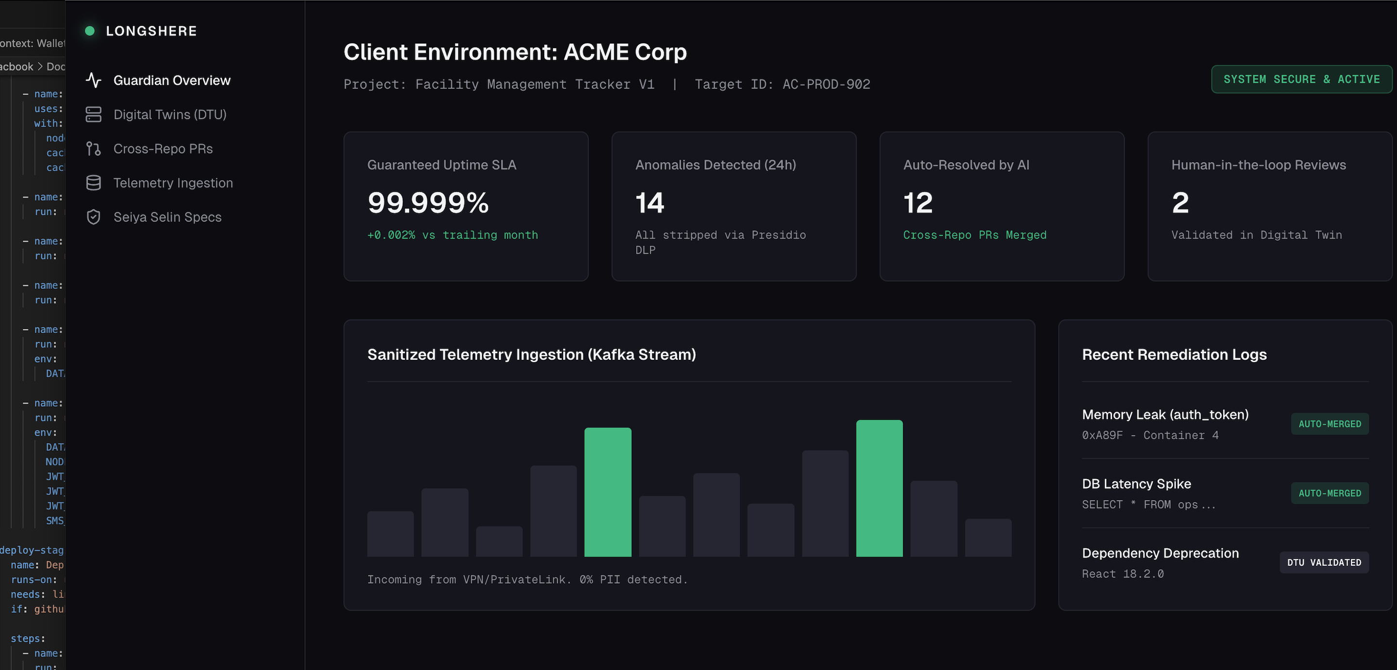 Premium dark-mode software dashboard built by LongShere